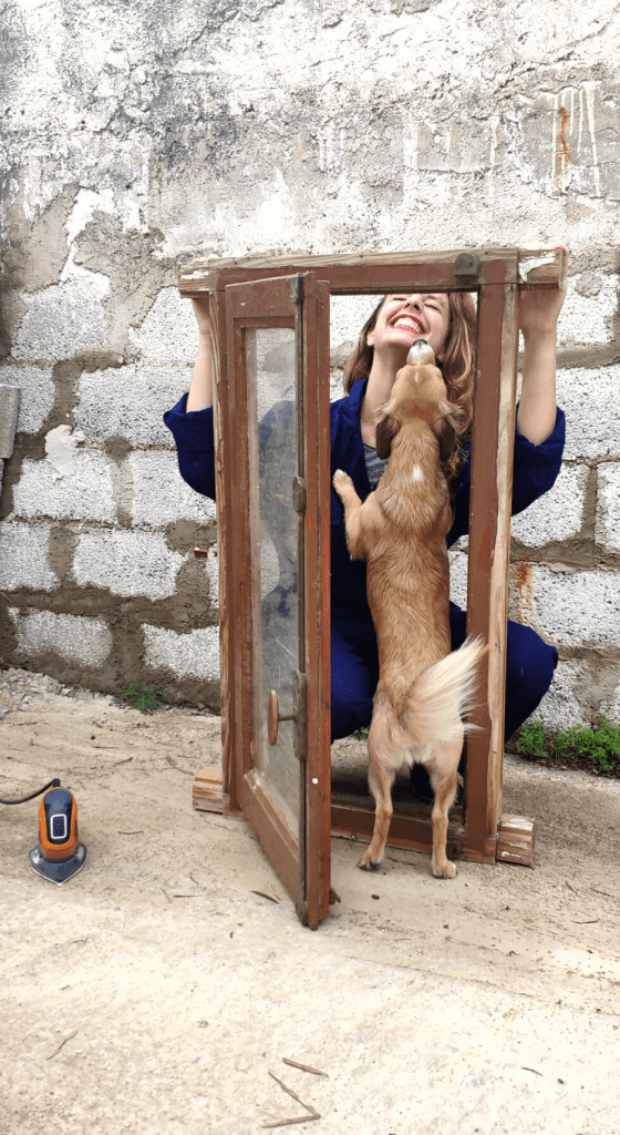 Maria y Gofre dentro de una ventana en UnicoDeco